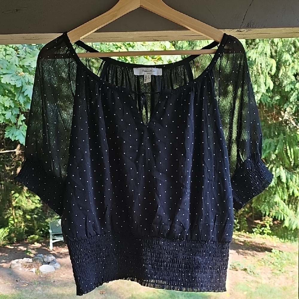 Elegant Black With White Polka-dots Sheer Women's Top